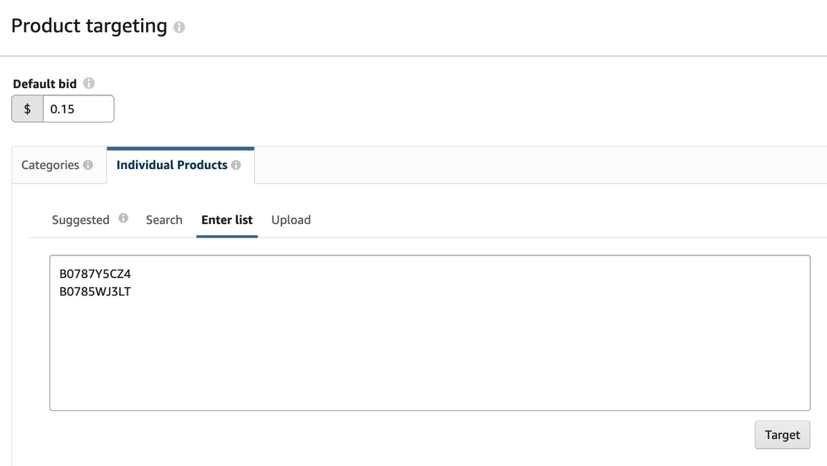 ASIN Product Targets