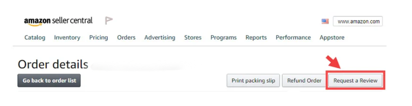 “Request a Review” button amazon
